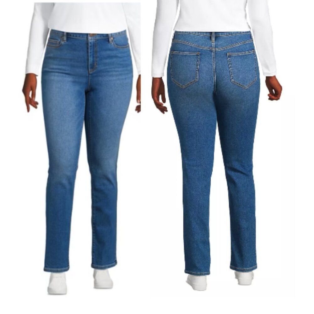 Lands End True Straight Stretch Denim Jeans 12P Mid Rise